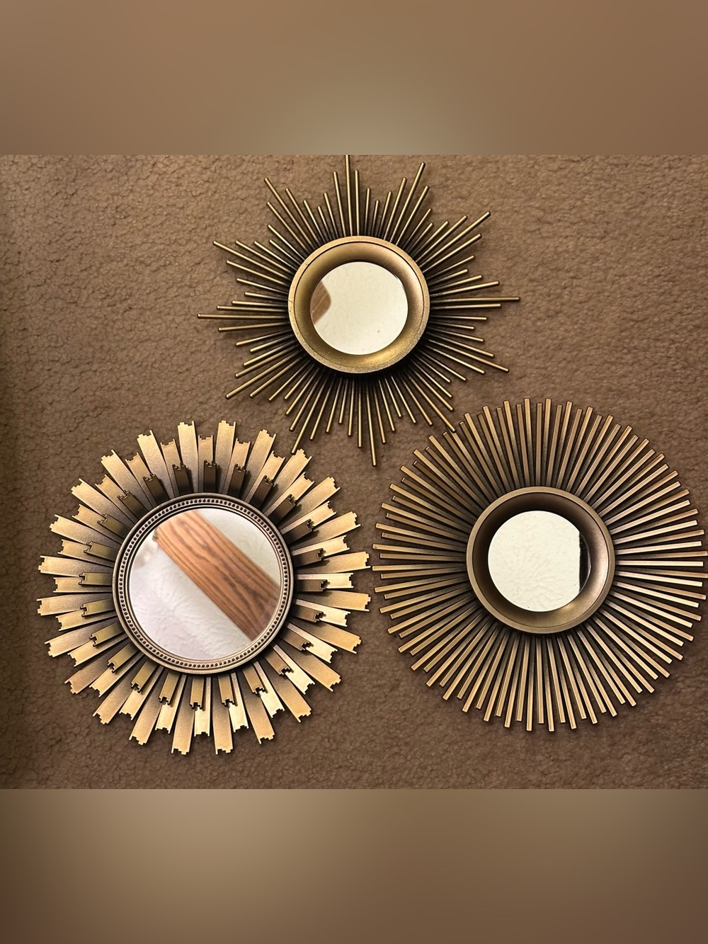 Gold Sunburst Wall Mirror Trio - Decorative Home Wall Decor